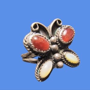 Vintage Southwest Style MOP Shell And Sterling Silver Butterfly Ring